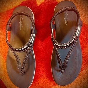 LITTLEPLUM black sandals.Size:9.5. All upper part is covered with rhinstones.